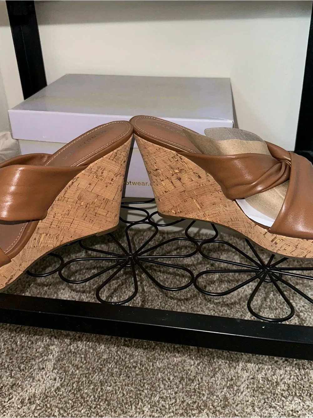 Marc Fisher Cognac Knot-Front Cork Wedge Sandals Sz 9.5